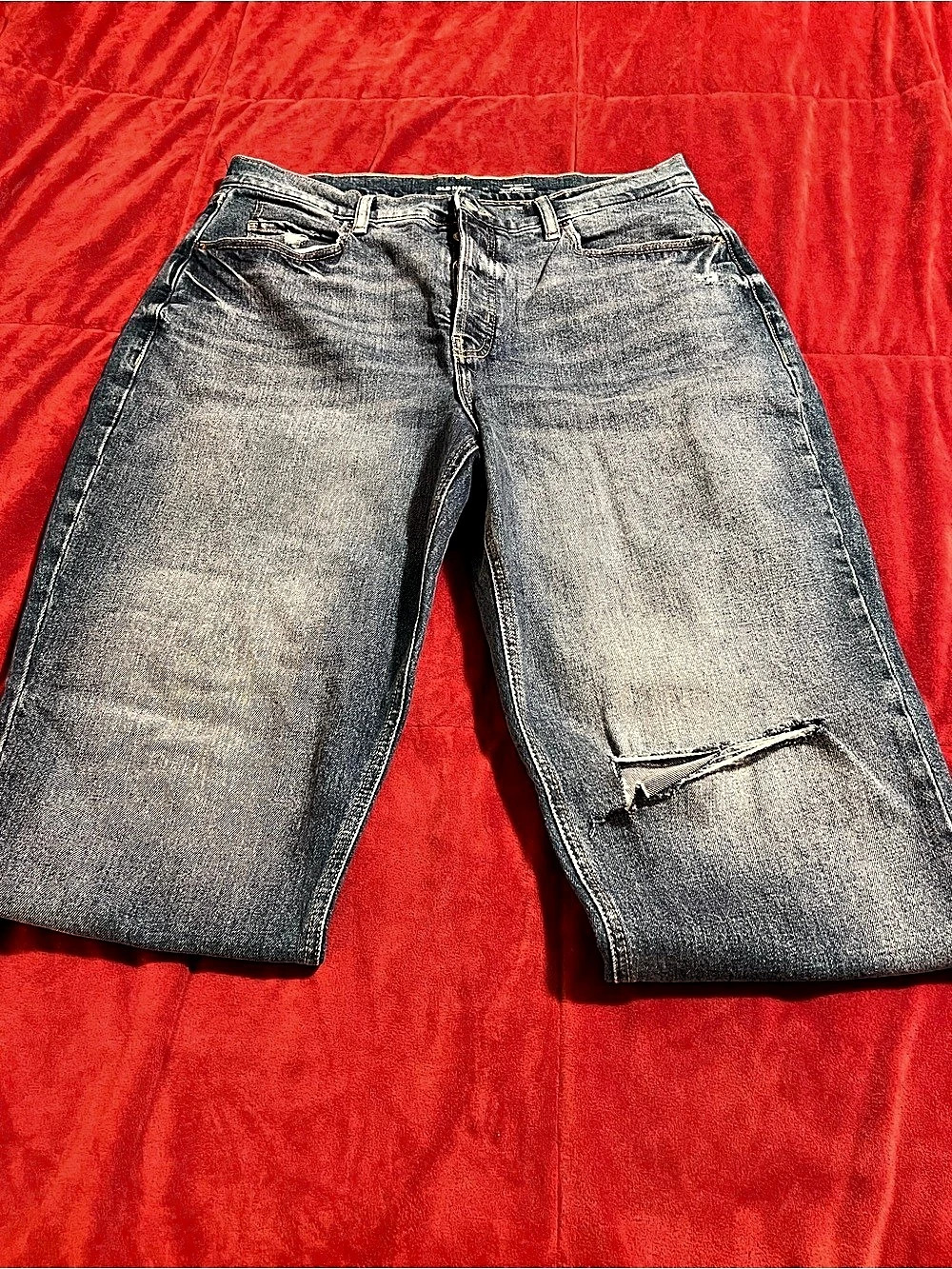 Old Navy Extra High-Rise Curvy Sky-Hi Straight Secret-Slim Pockets Blue 14